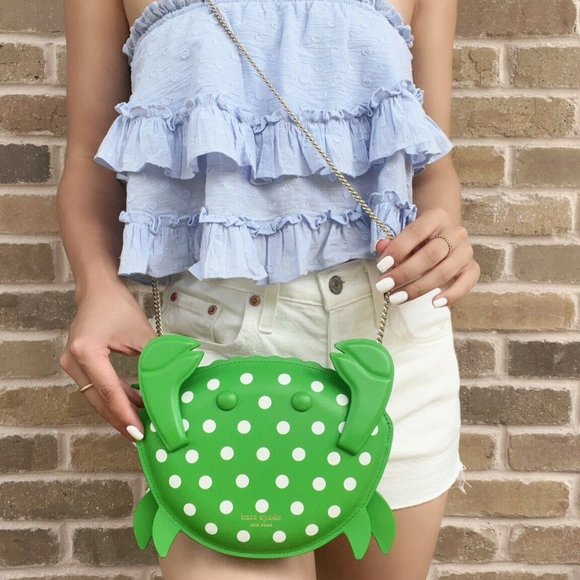 Kate Spade Shelly Crab Novelty Crossbody Green White Polka Dots - Picture 4 of 8